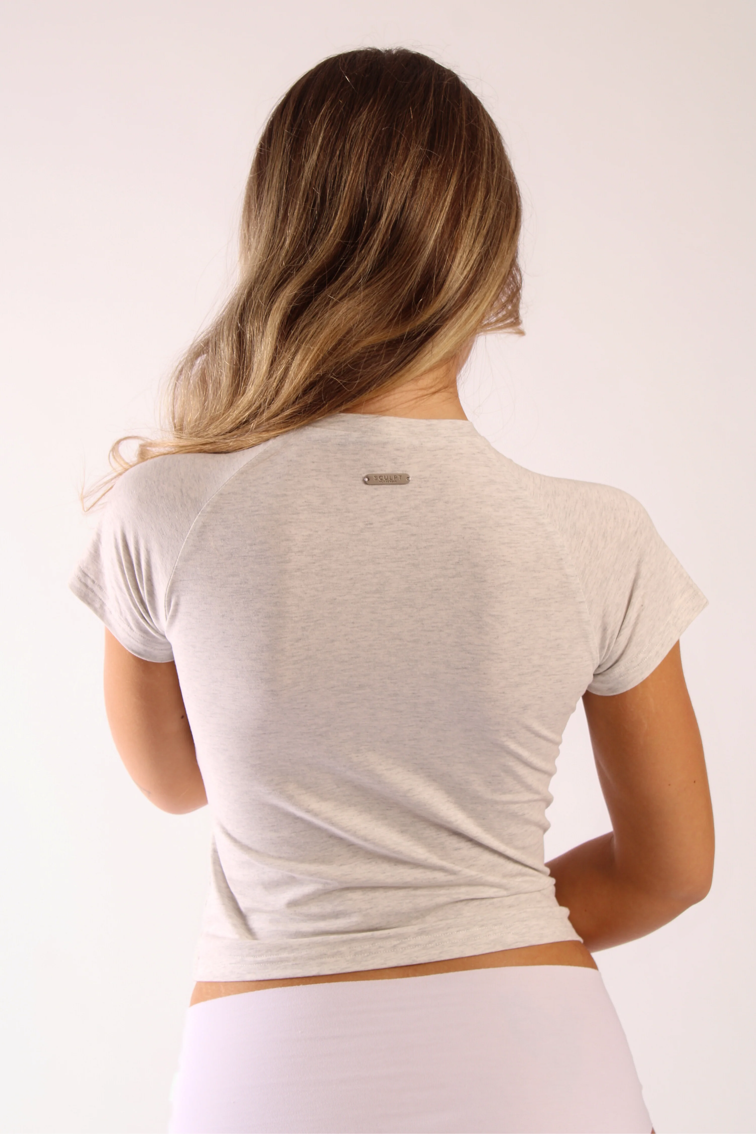 Basic Fitted Short Sleeve Cropped T-Shirt Grey - Image 5