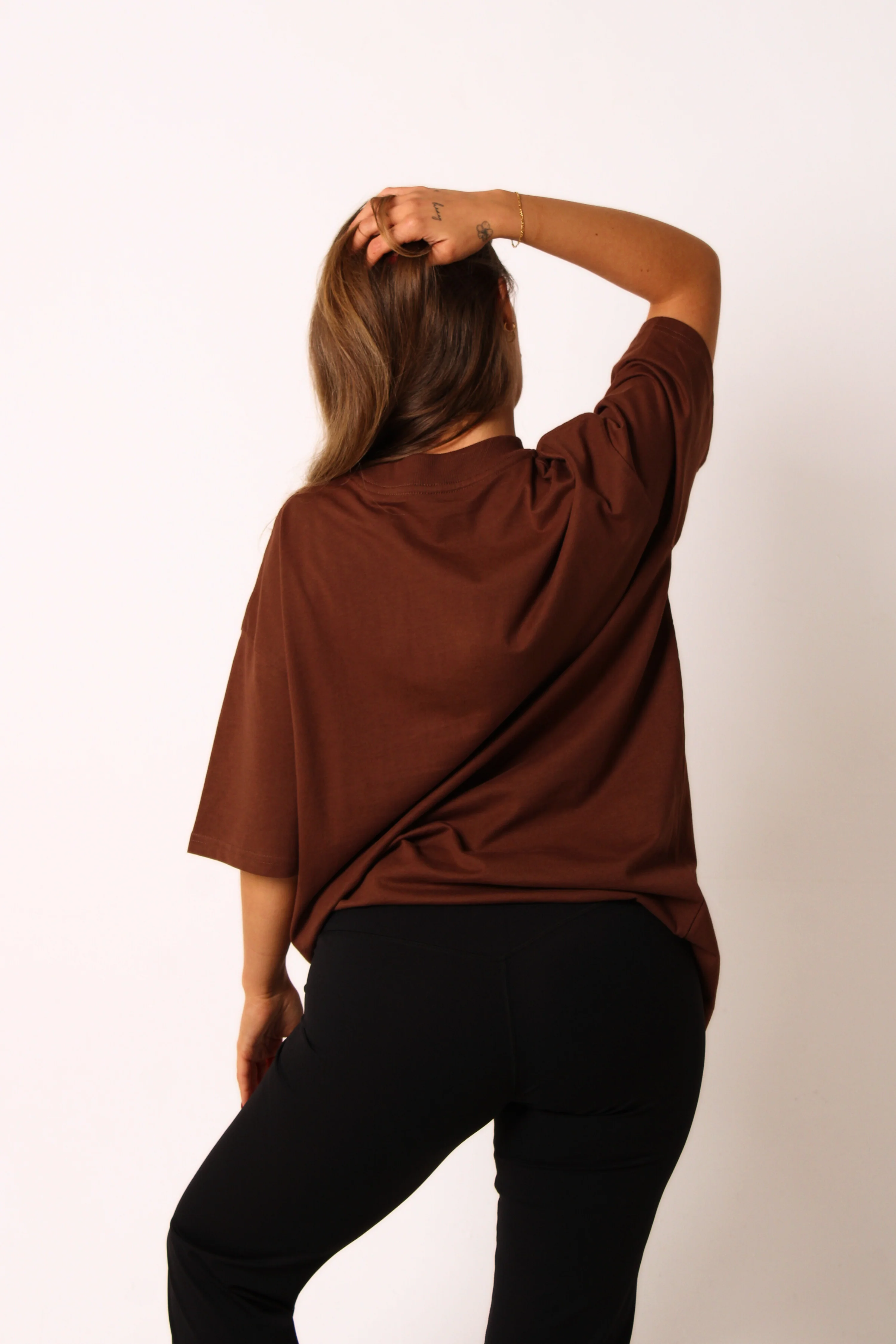 Basic Oversized Short Sleeve Boyfriend Tee Brown - Image 3