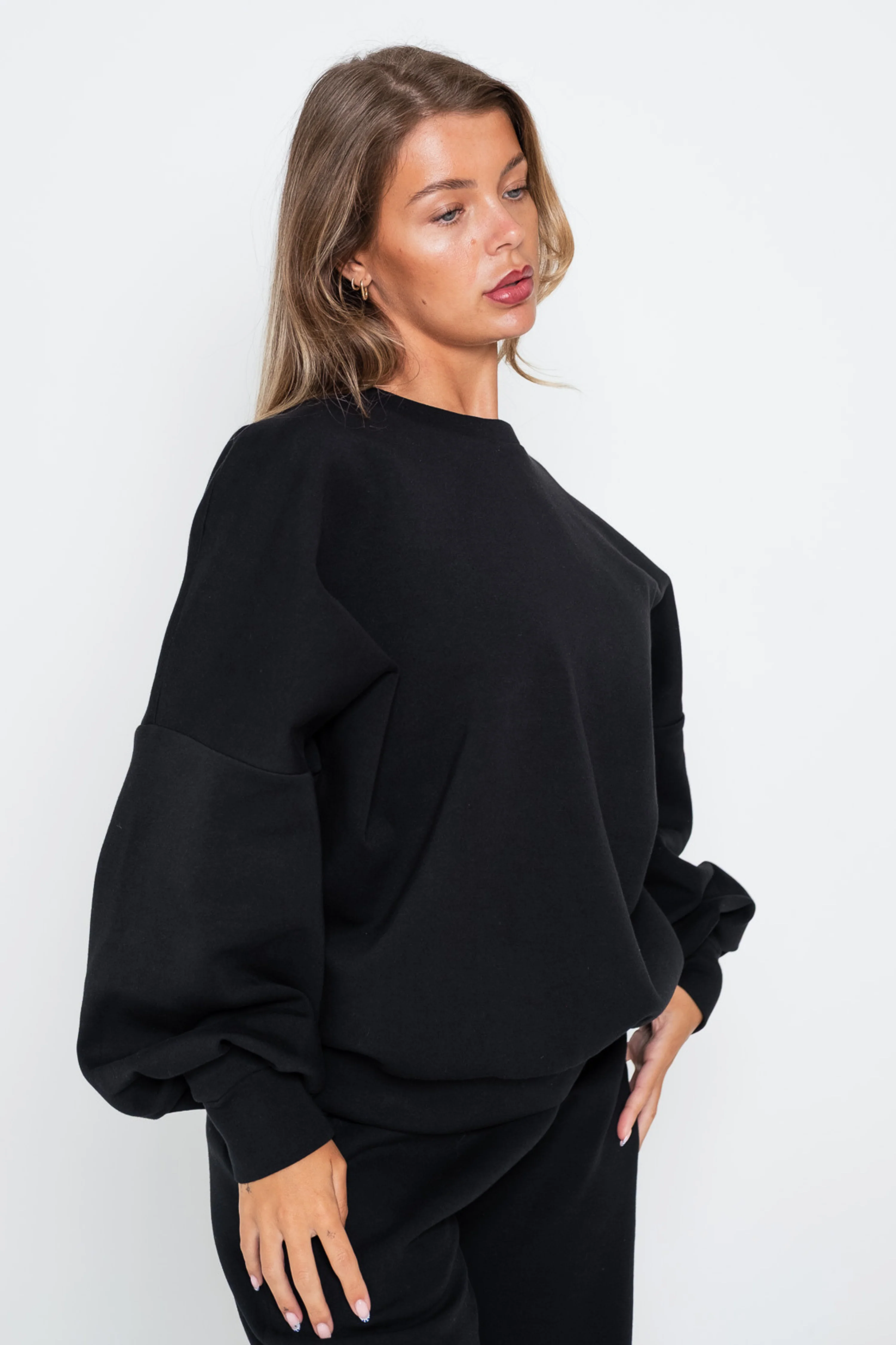 Crew Neck Oversized Jumper Black - Image 7