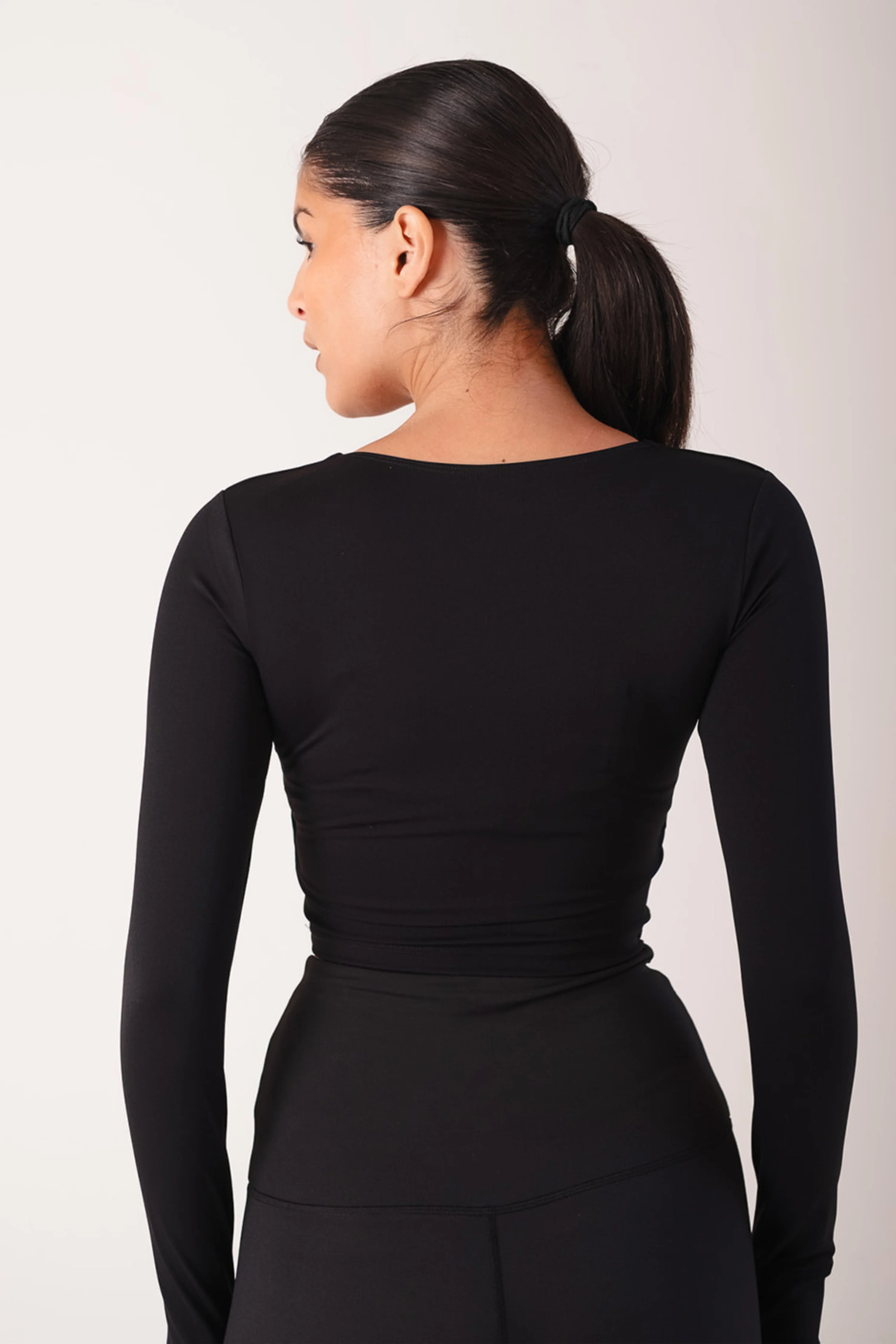 Cropped Built In Bra Long Sleeve Top Black - Image 3