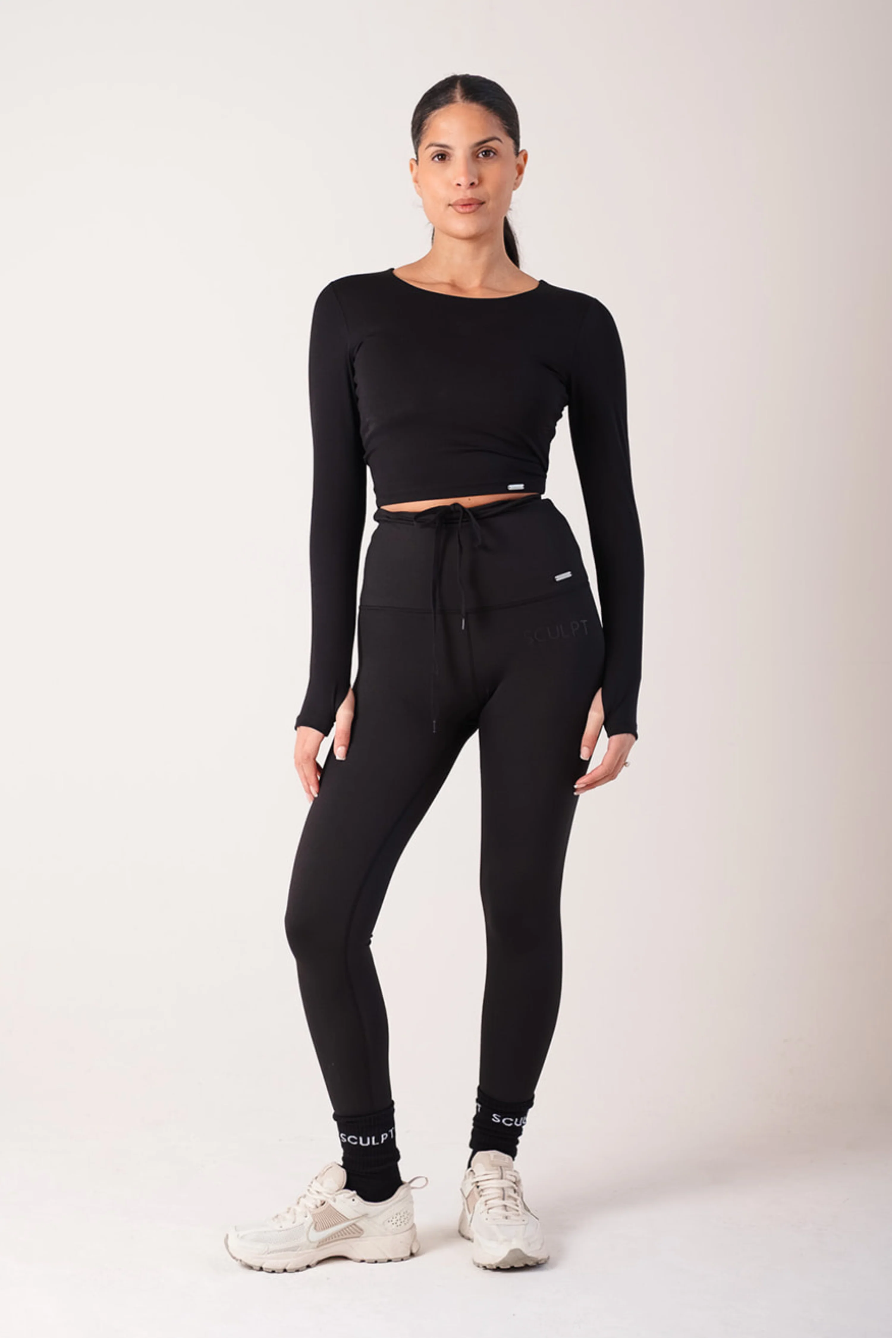 Cropped Built In Bra Long Sleeve Top Black - Image 4