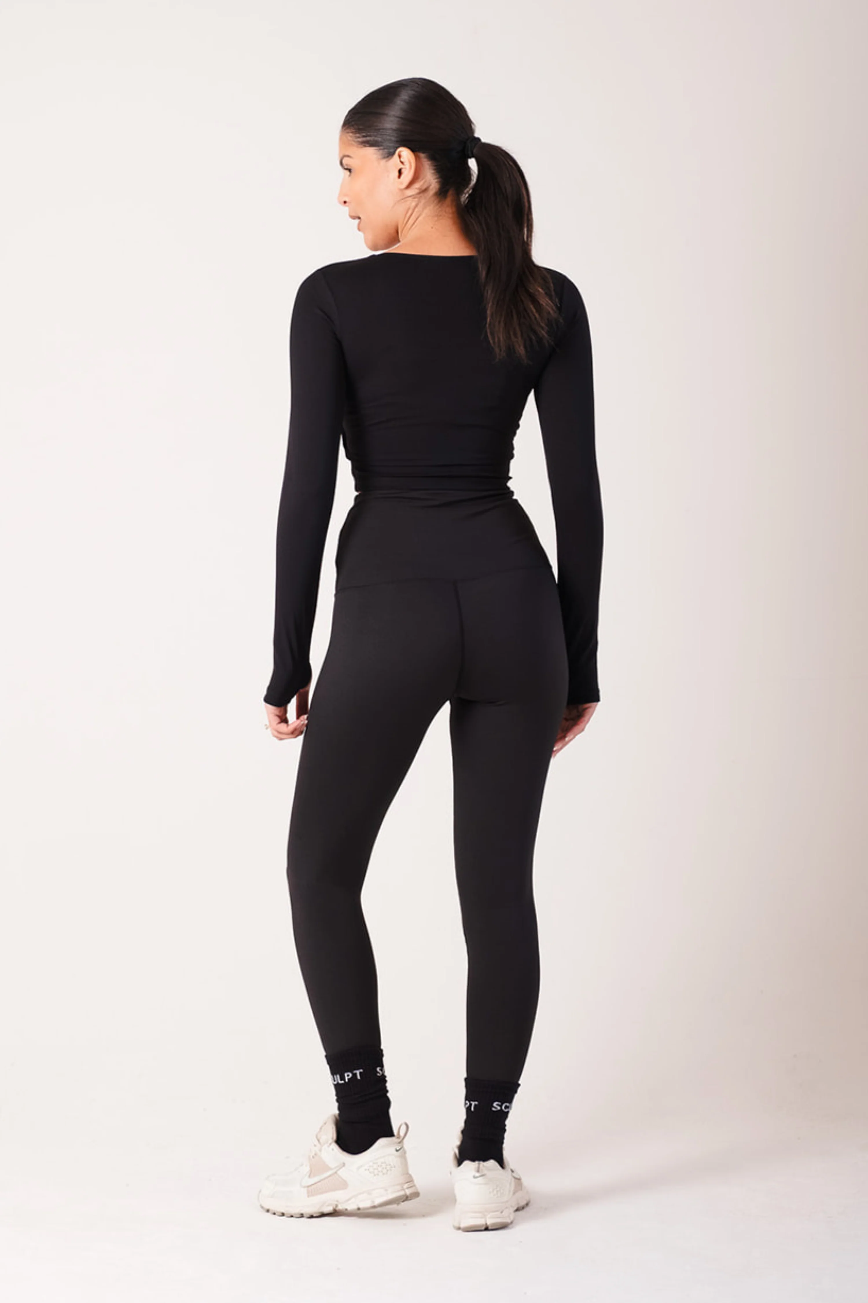 Cropped Built In Bra Long Sleeve Top Black - Image 6