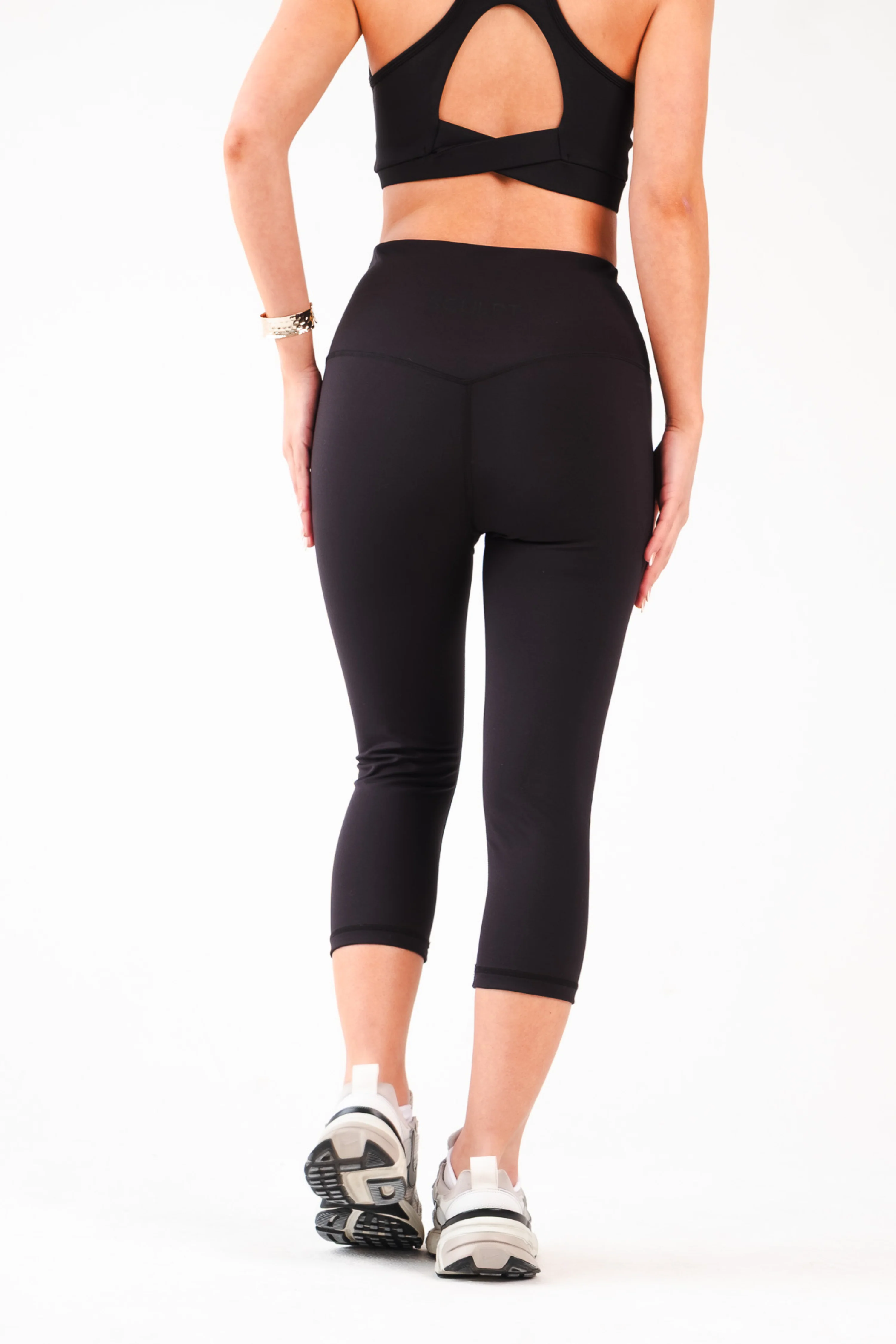 High Waisted 3/4 Capri Leggings Matte Black - Image 5