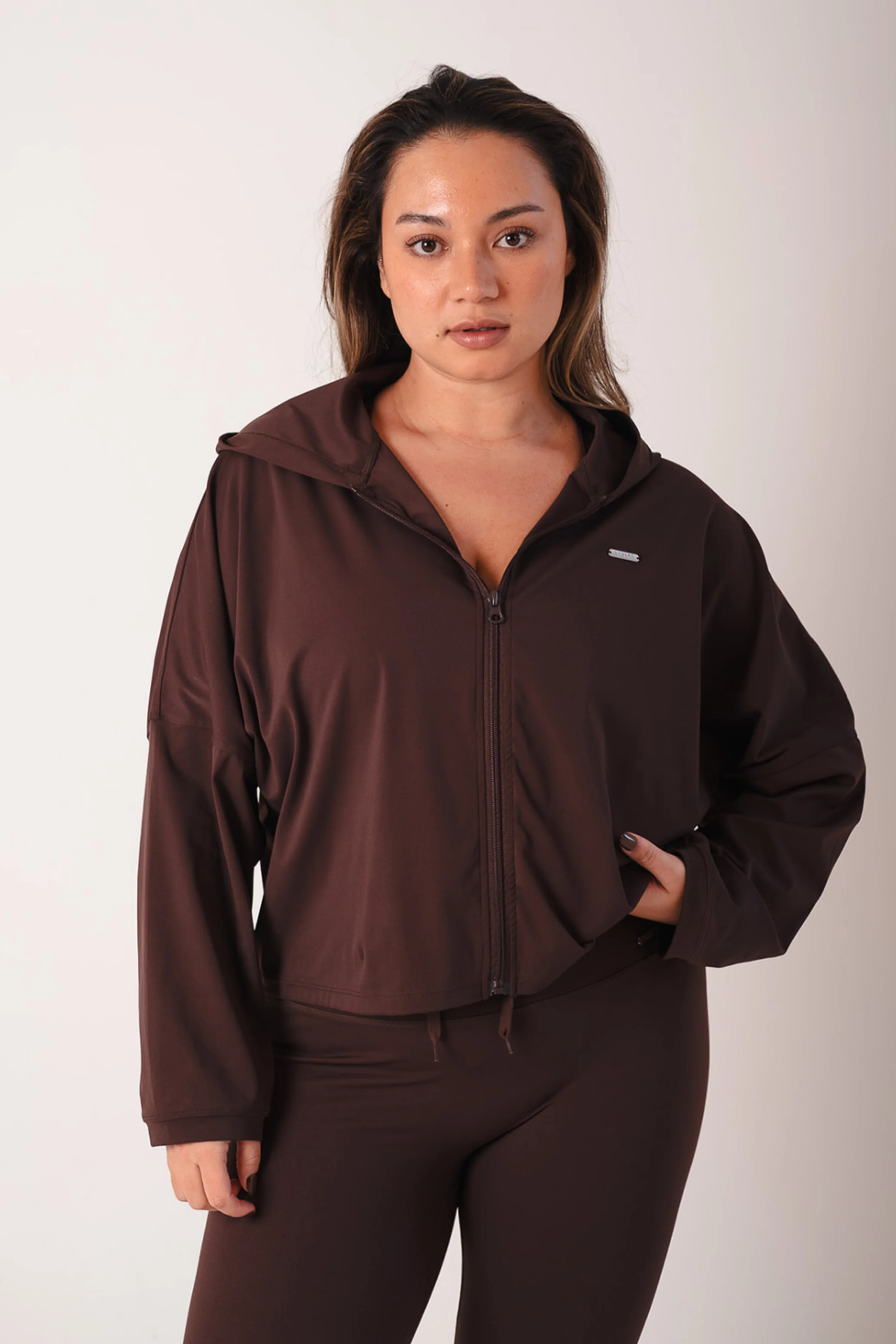 Oversized Light Zip Through Jacket Espresso - Image 9