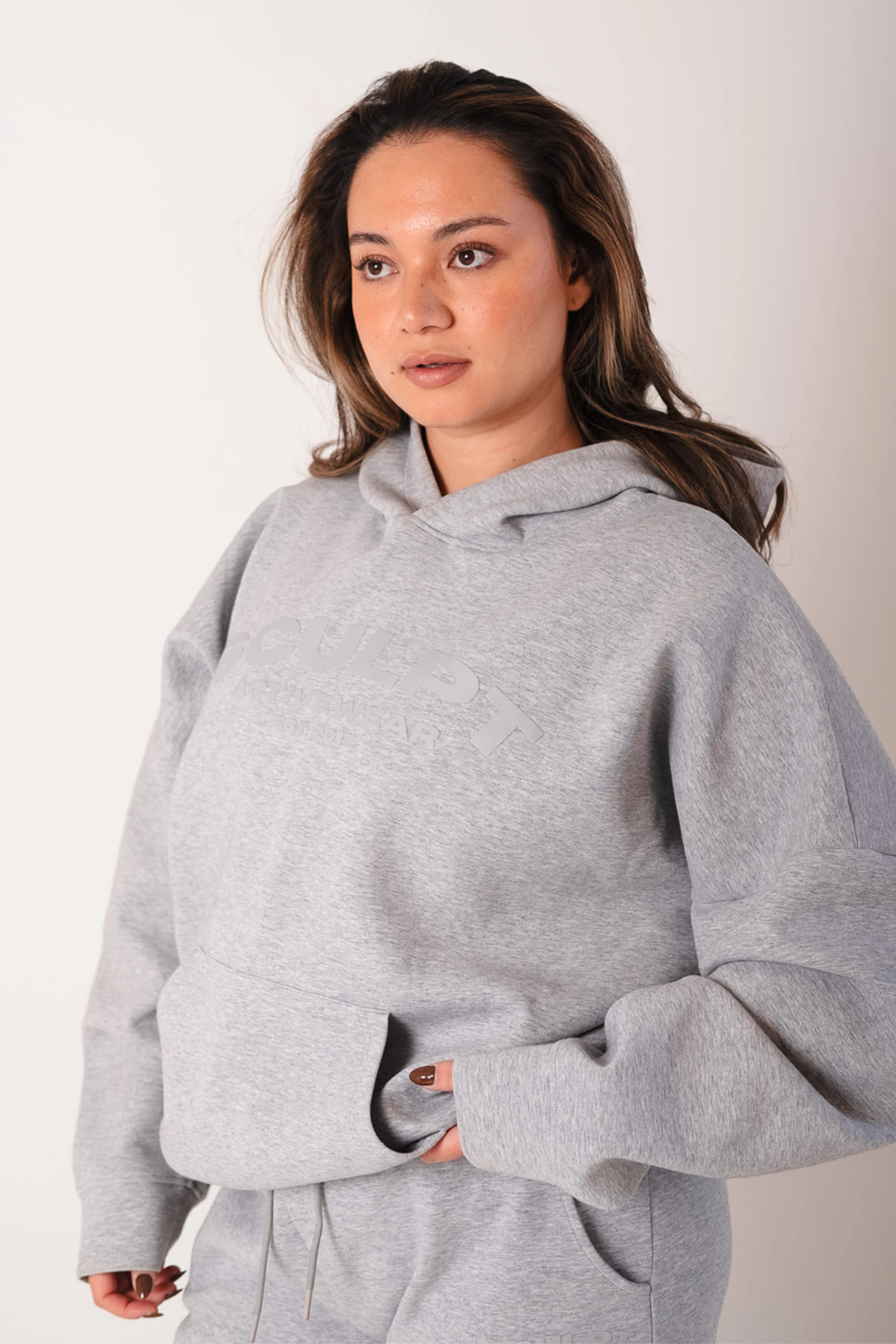 Oversized Printed Logo Hoodie Heather Grey - Image 4