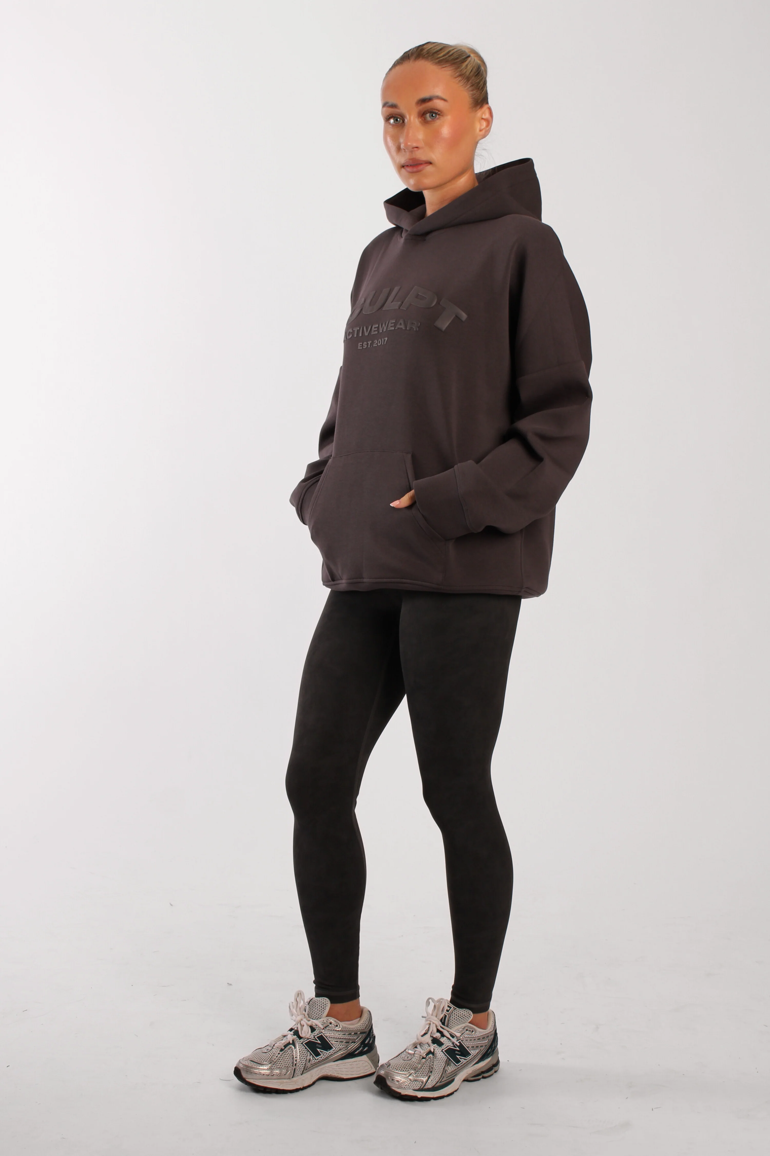 Oversized Printed Logo Hoodie Charcoal - Image 2