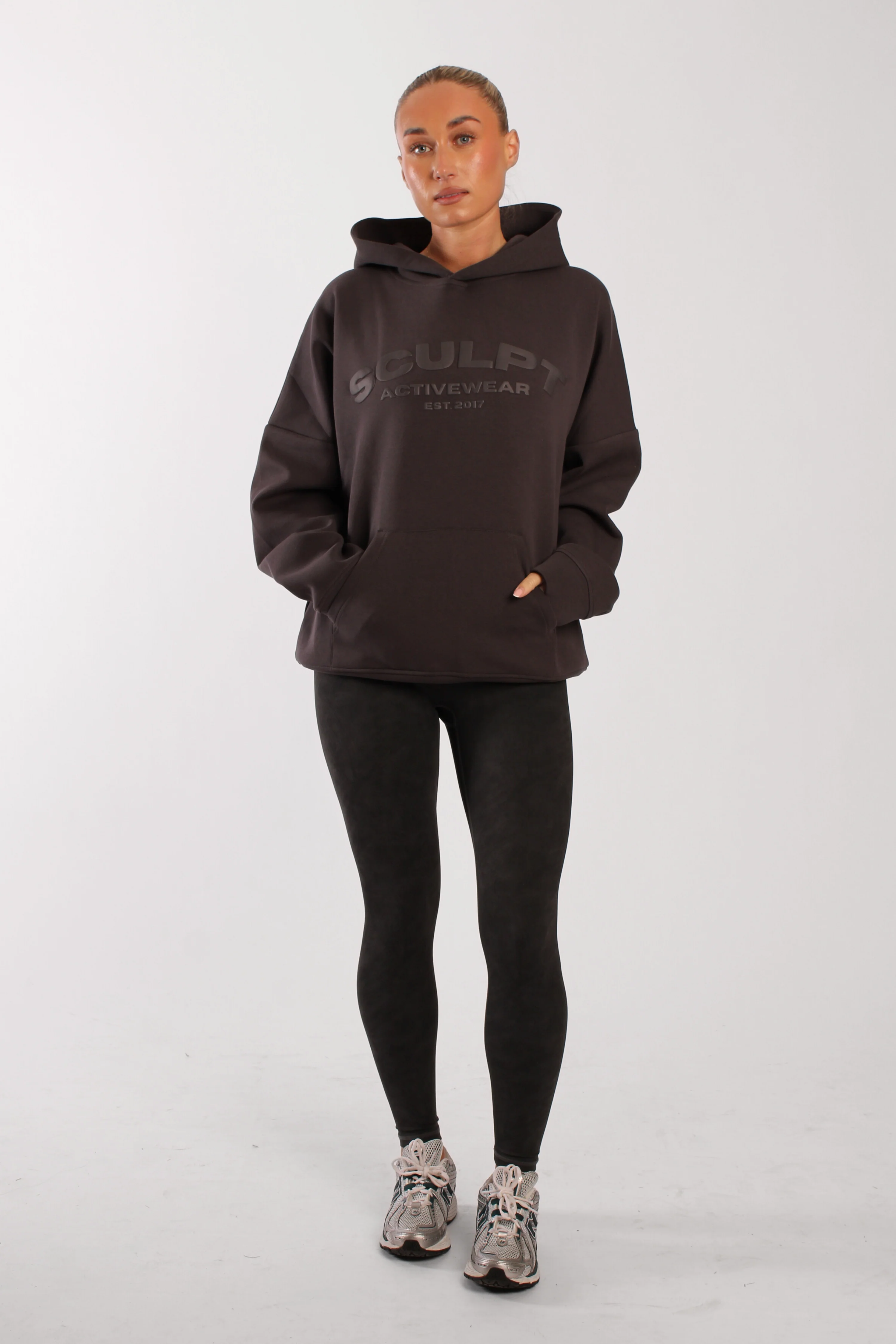 Oversized Printed Logo Hoodie Charcoal - Image 4