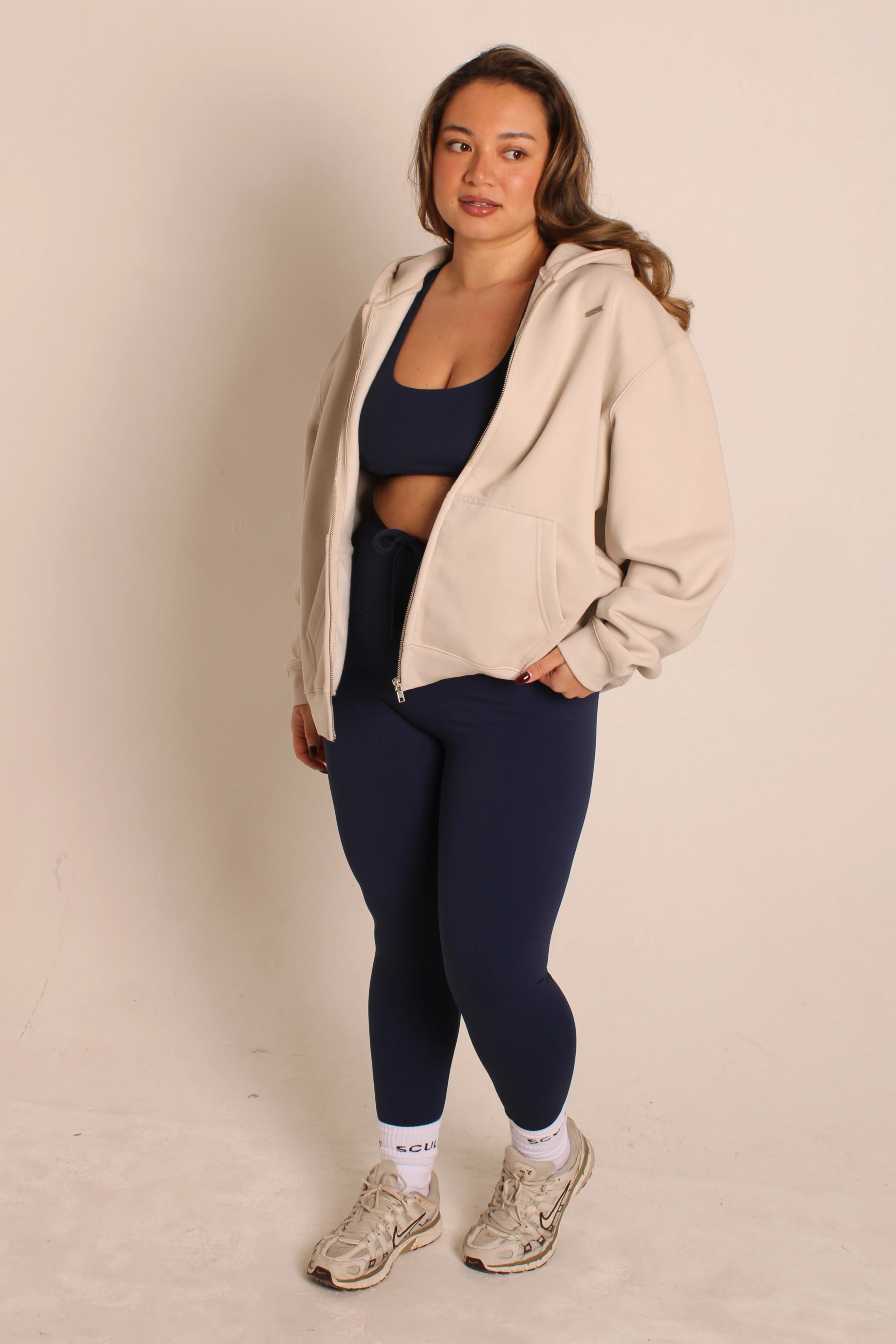 Oversized Zip Through Hoodie Greige - Image 5