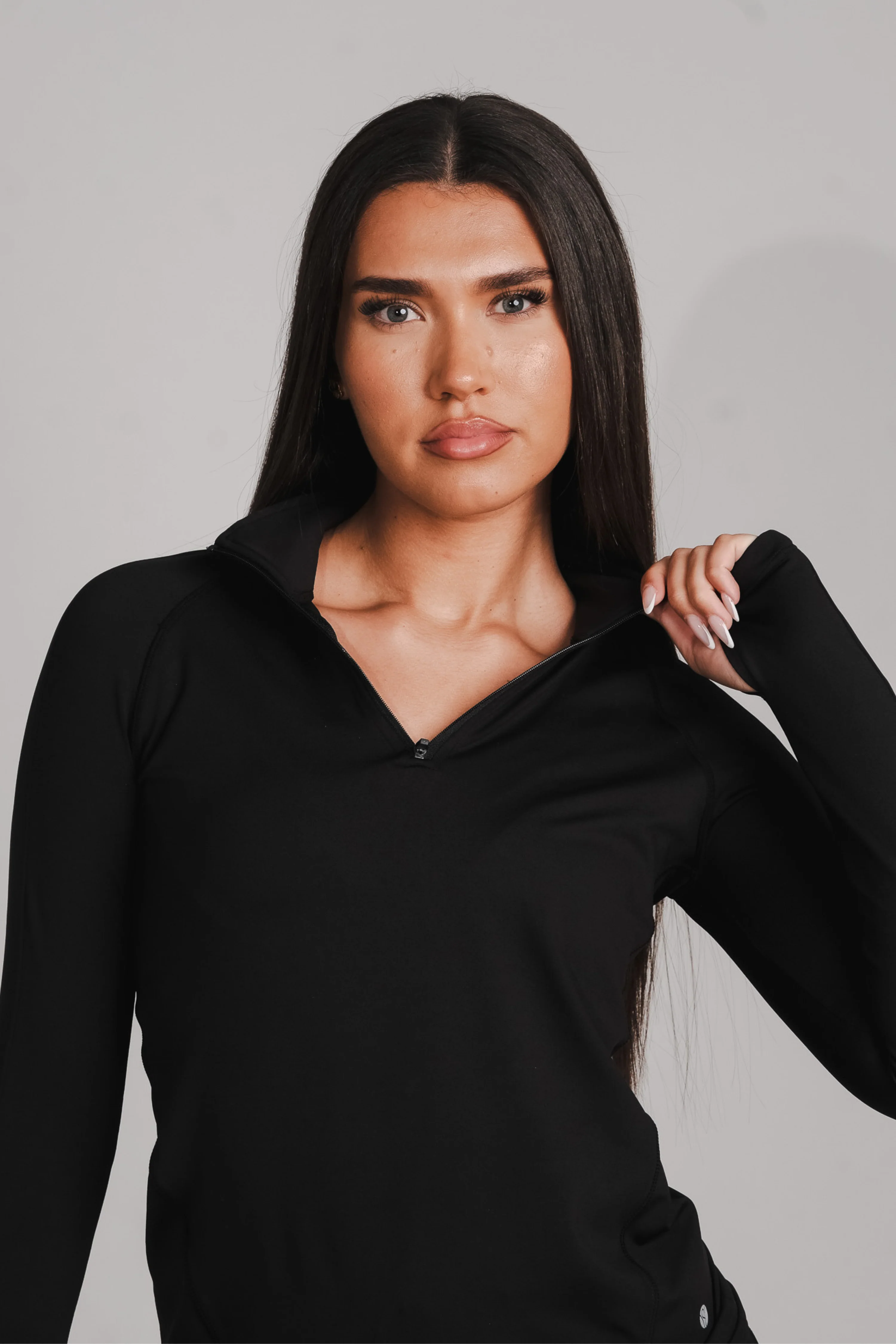 Performance 1/4 Zip Fitted Top Black - Image 12