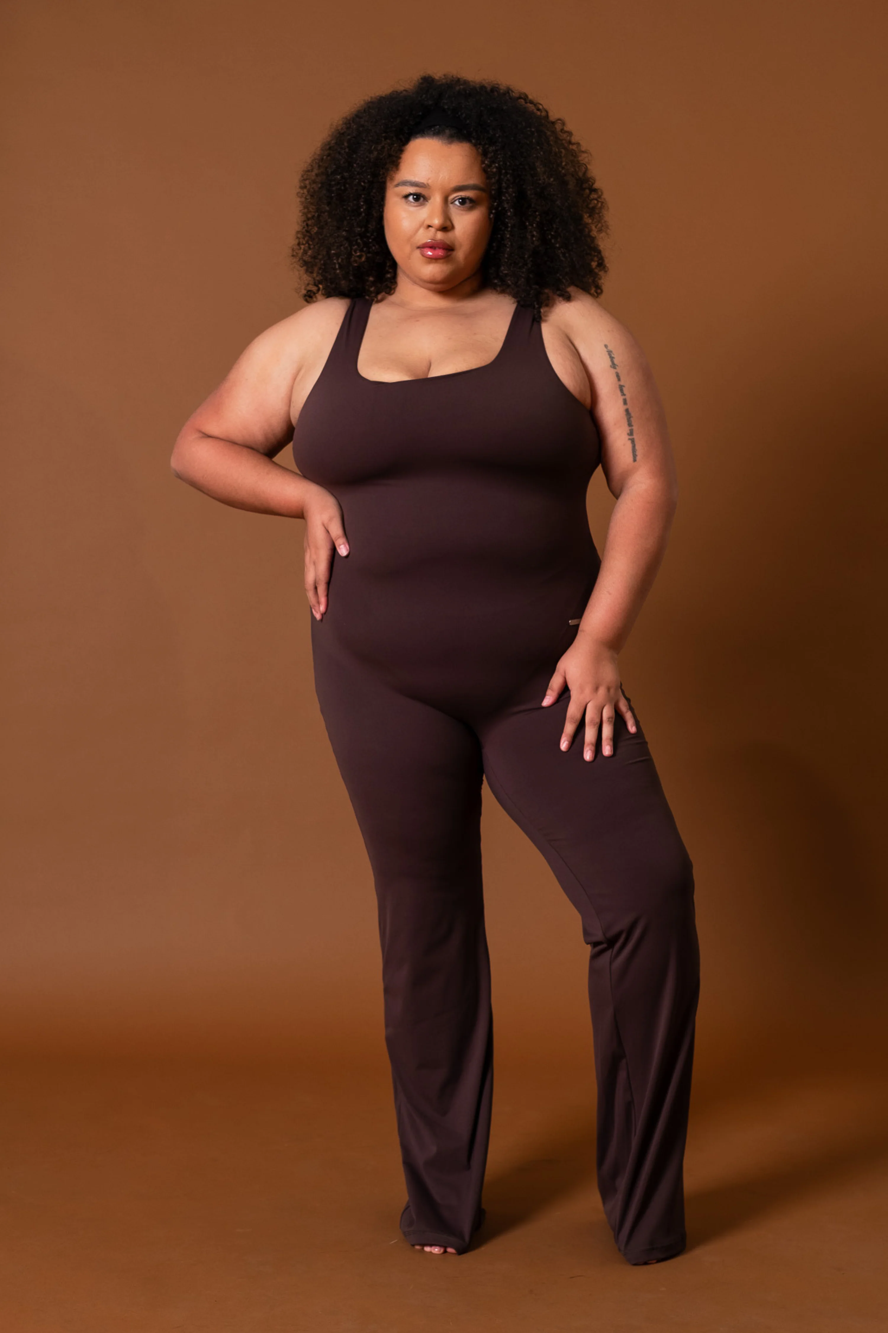 Square Neck Flared Jumpsuit Espresso - Image 6