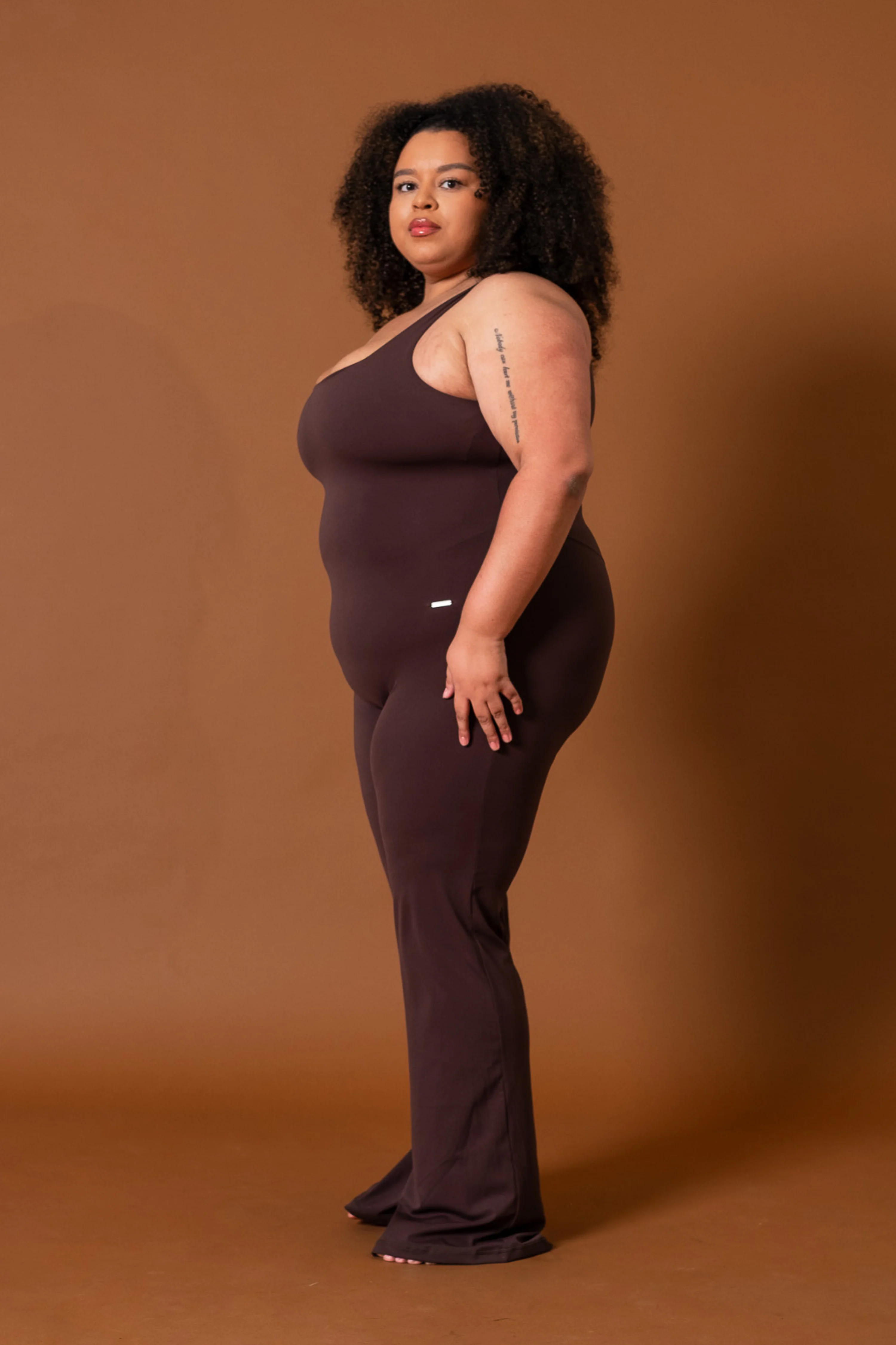 Square Neck Flared Jumpsuit Espresso - Image 7