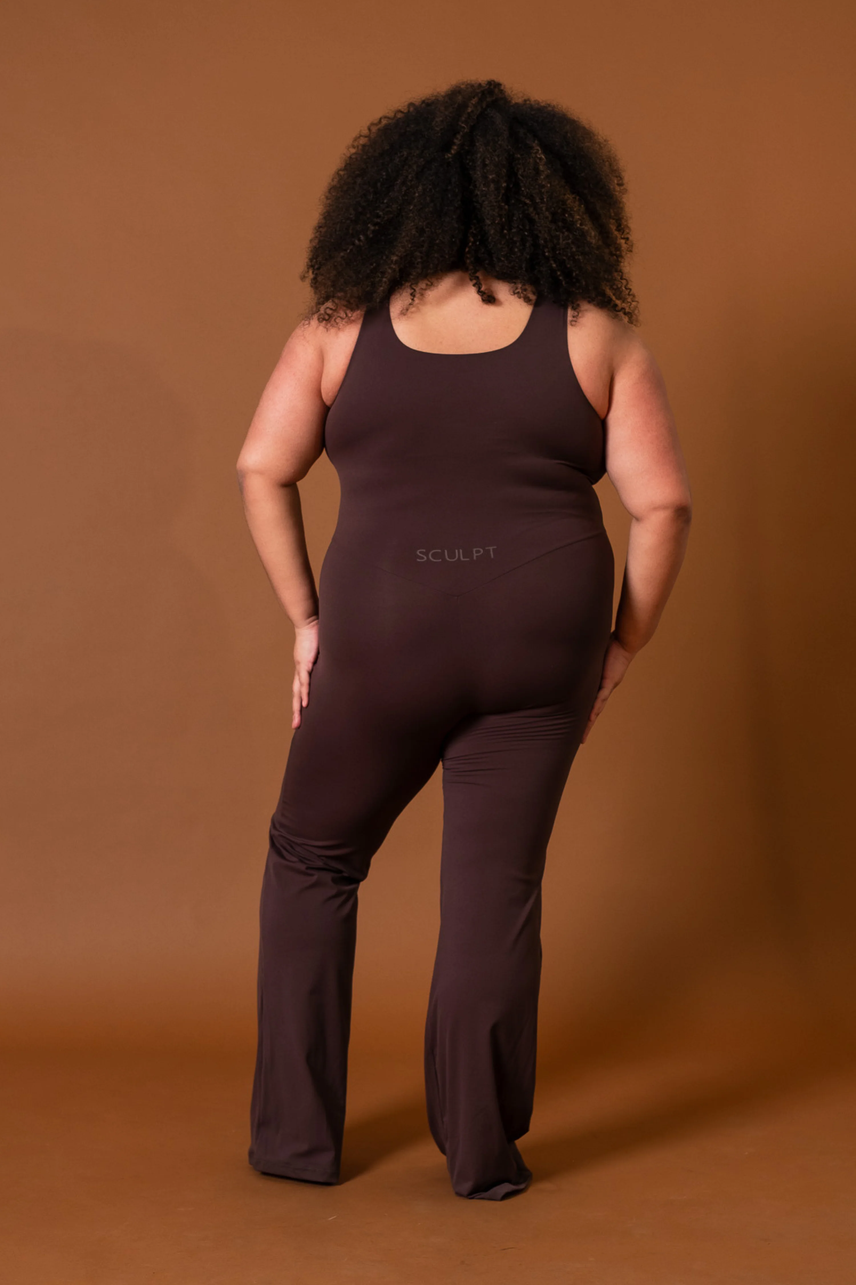 Square Neck Flared Jumpsuit Espresso - Image 8