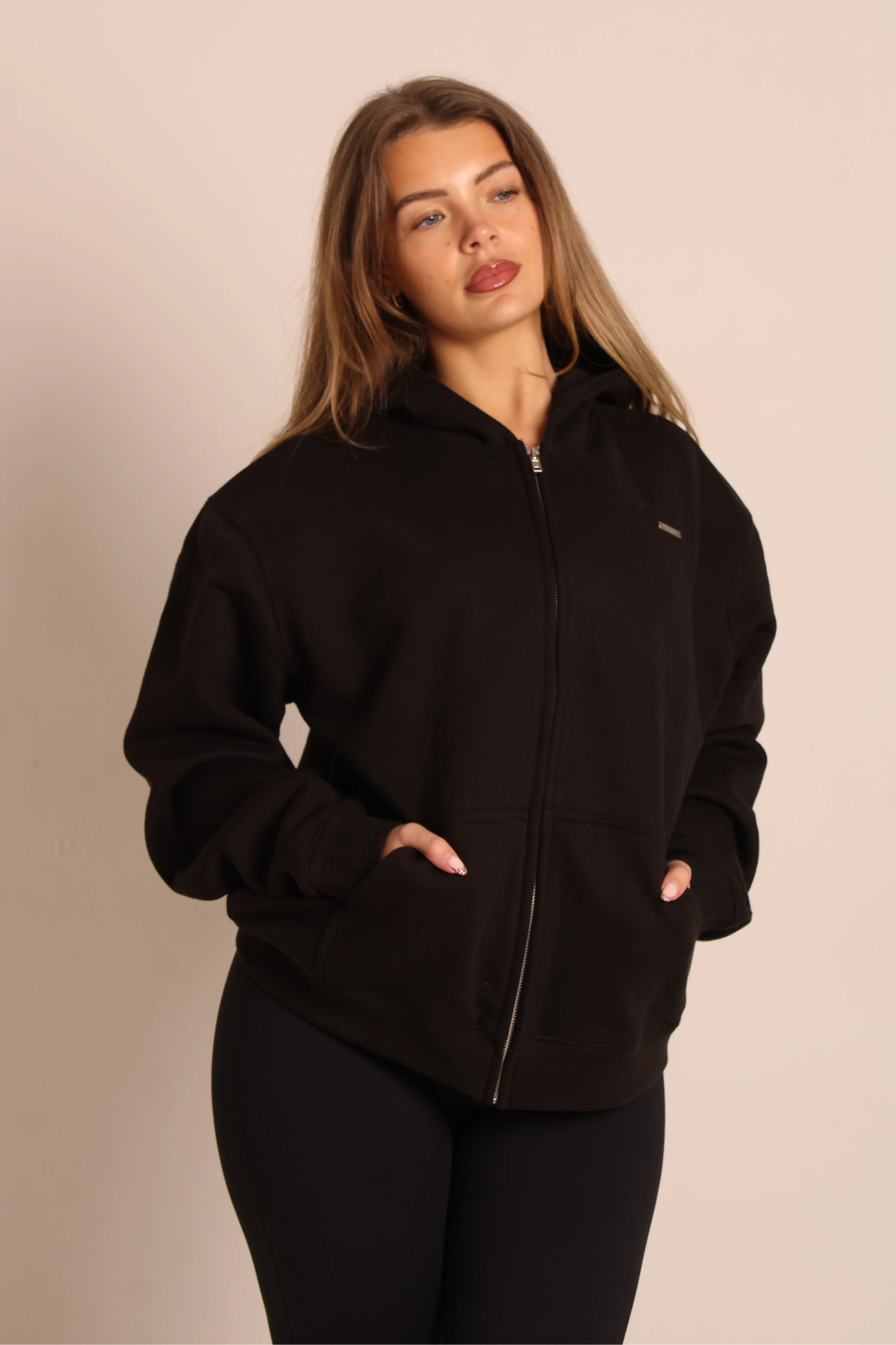 Oversized Zip Through Hoodie Black - Image 5