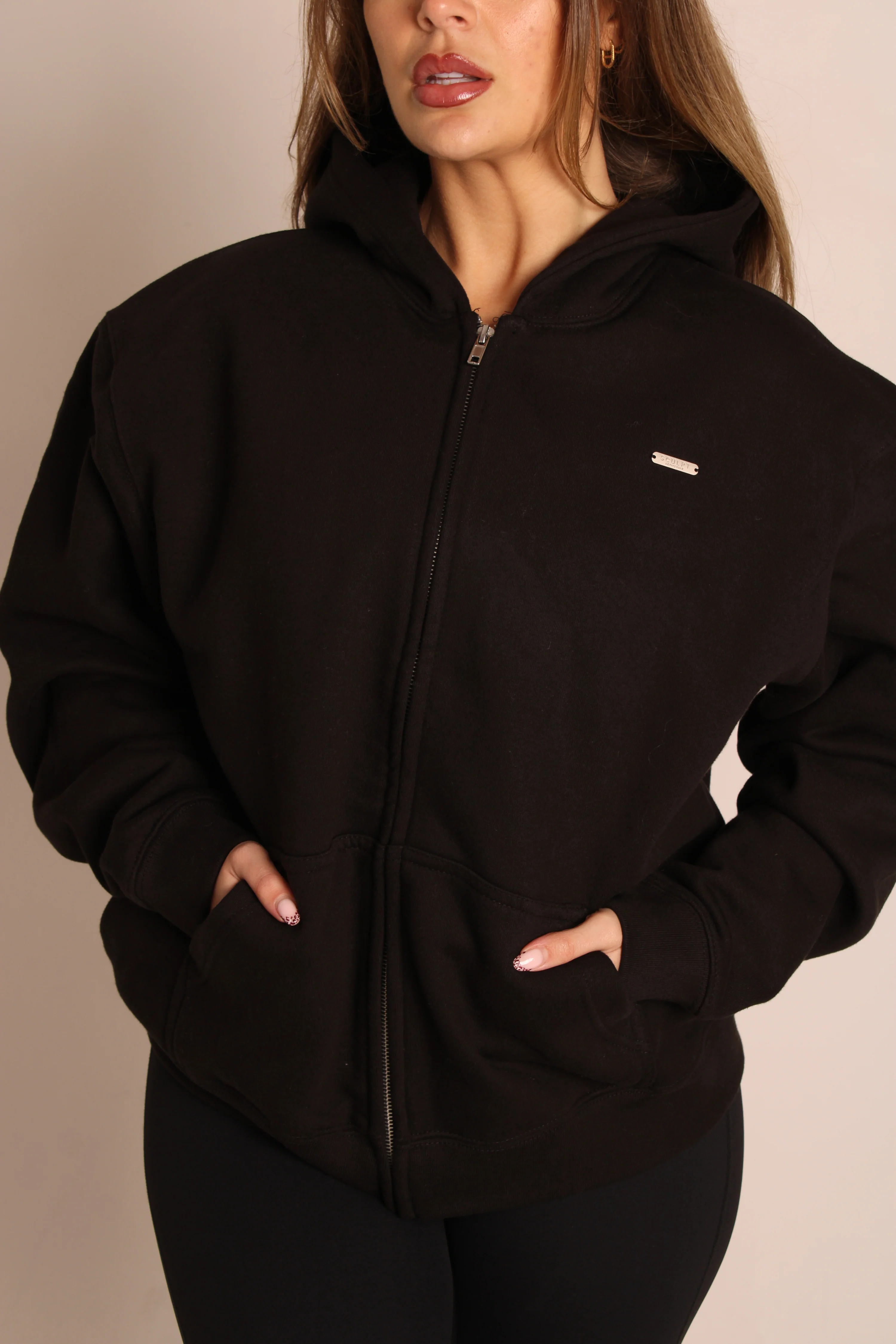 Oversized Zip Through Hoodie Black - Image 6